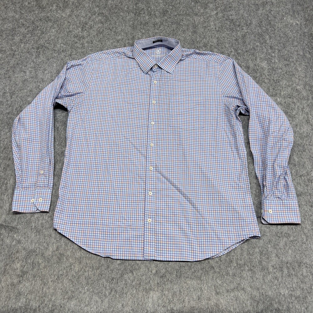 Bugatchi Uomo Shirt Mens XL Blue Plaid  Classic Fit Button Up Long Sleeve Preppy
